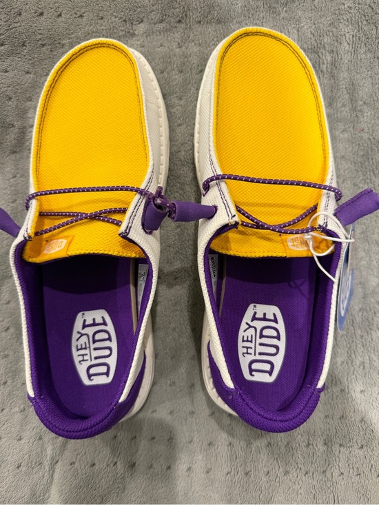 Hey Dude Shoes - Hey Dude LSU Canvas Slip-Ons in Yellow and Purple